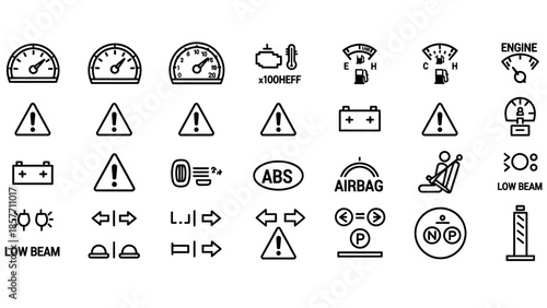 Collection of Car Dashboard Warning Icons.