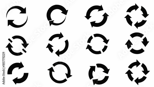Set of Black Circular Arrows for Refresh and Recycle Concepts.