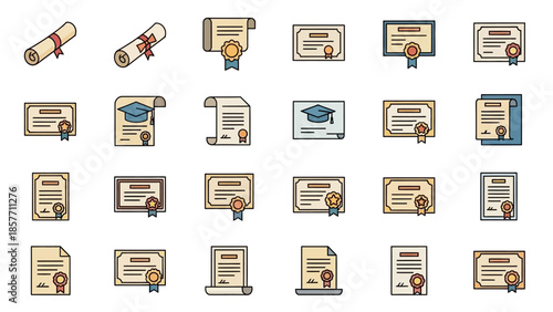 Collection of Educational Certificate Icons.