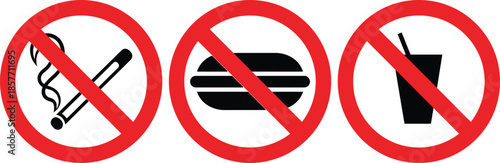 Prohibited items signs for smoking and unhealthy food