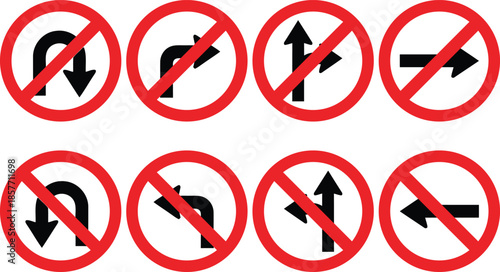 Collection of prohibition traffic signs with various directions