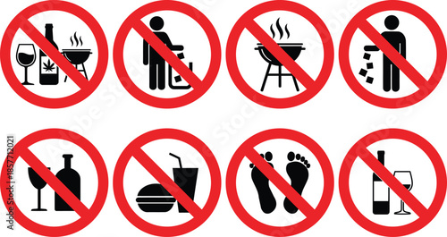 Collection of prohibited activities and items sign