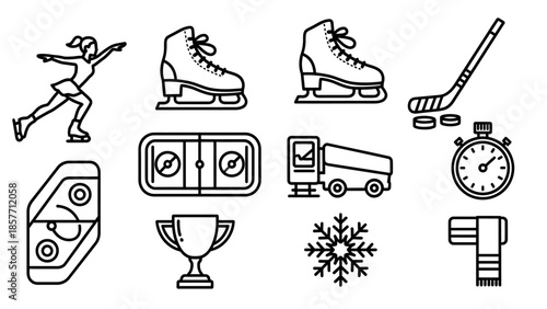 Collection of Ice Skating and Hockey Sport Icons.