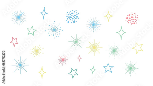 Sparkling Stars Array: A dazzling array of hand-drawn stars, each unique in its design and color, floats across the space.  A whimsical expression of celebratory moments and artistic inspiration.