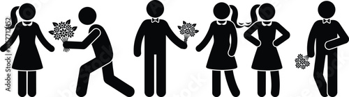 Man proposing to woman with bouquet of flowers