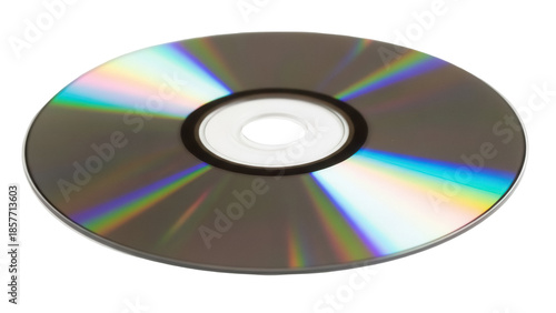 Compact disc isolated PNG on transparent background, optical storage media for data and music, shiny surface with rainbow reflection