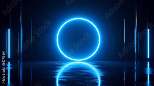 Wallpaper Mural Blue neon circle in dark room Torontodigital.ca