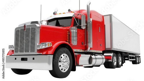 Bild auf Leinwand Red semi-truck PNG isolated on transparent background, commercial transport vehi