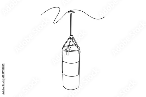 Hanging Punching Bag. Gym Property concept. Single line draw design. Vector graphic illustration