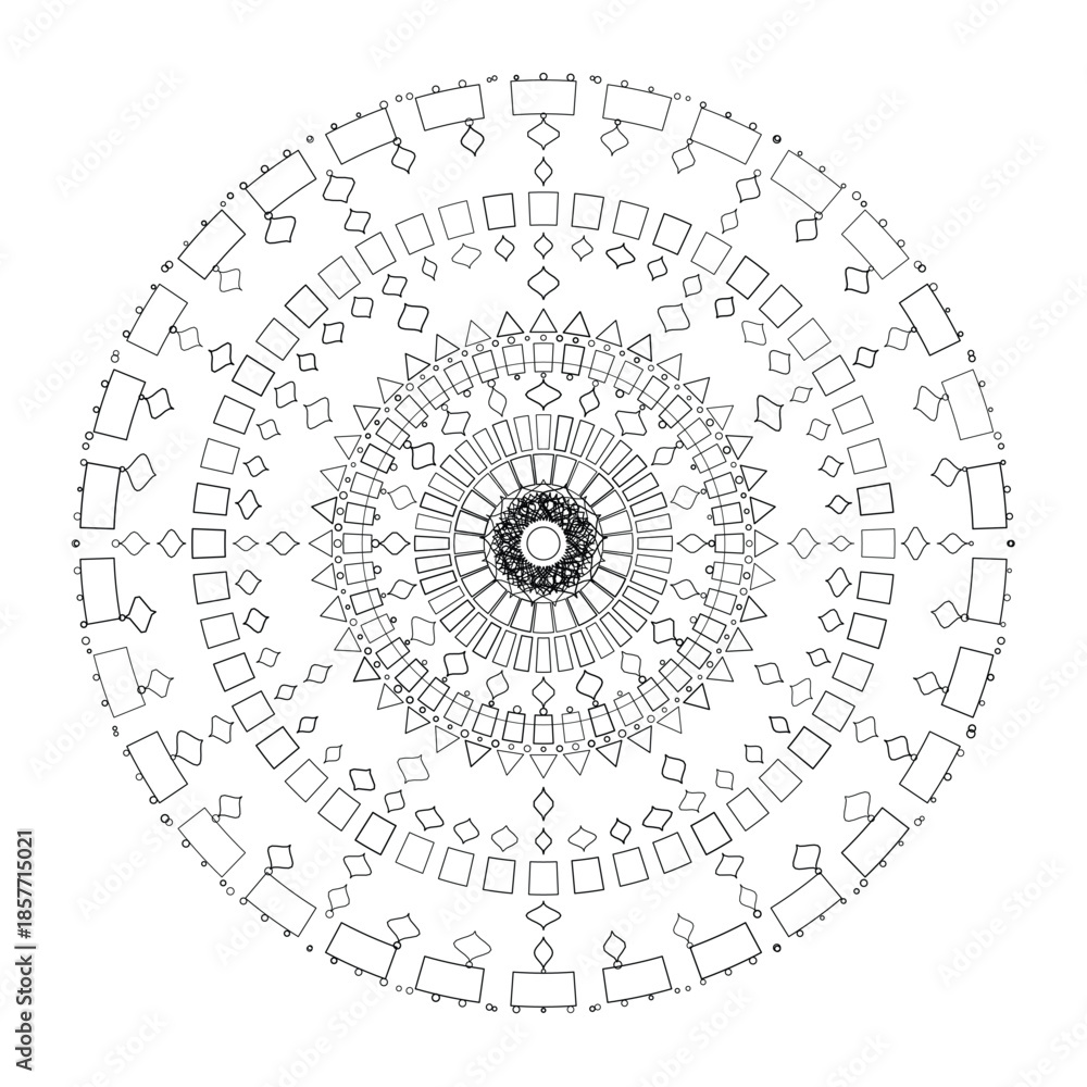 Naklejka premium Abstract round mandala lace pattern with floral ornamental design in black and white, Vector, Illustration