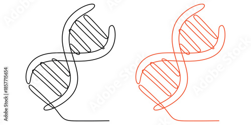 DNA double helix structures in black and red vector.