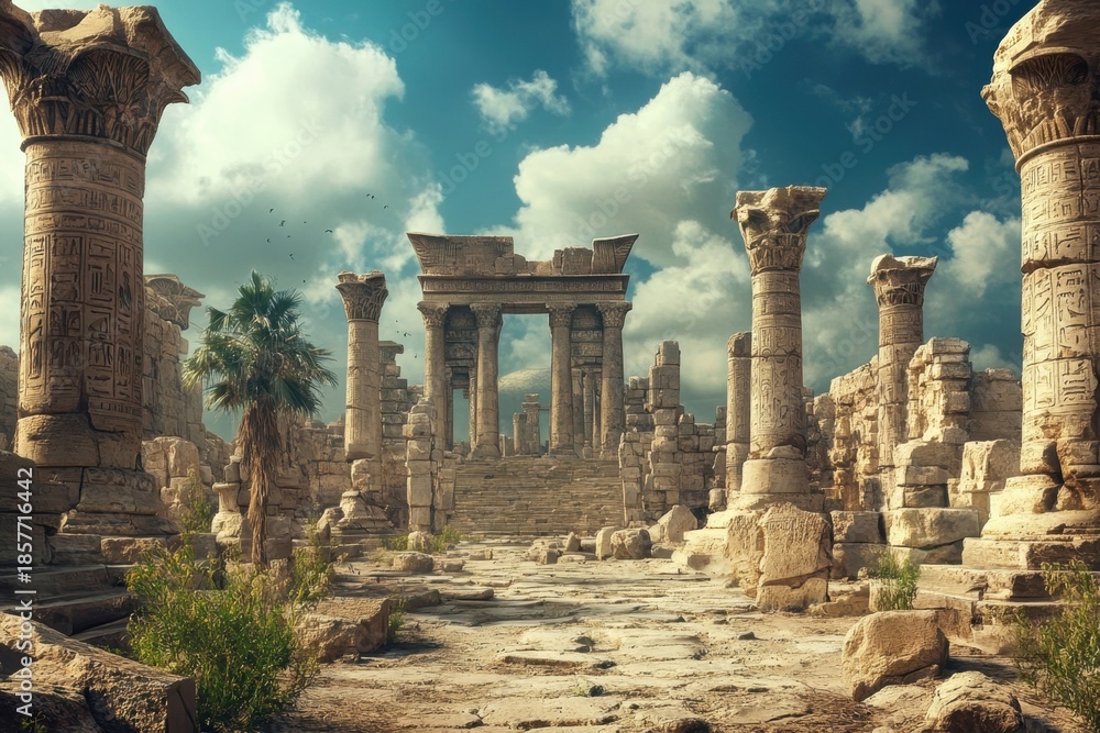 Fototapeta premium Ancient ruins reveal a glimpse into a forgotten civilization under a bright sky