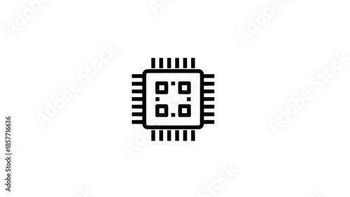 Minimalist microchip icon vector with square IC and edge pins