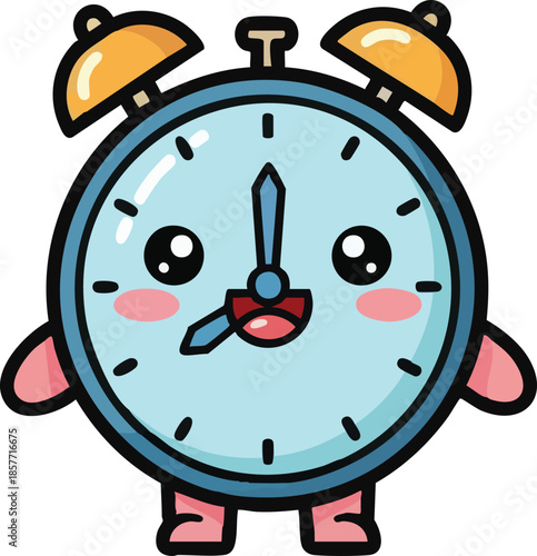 Cartoon Alarm Clock with Smiling Face.