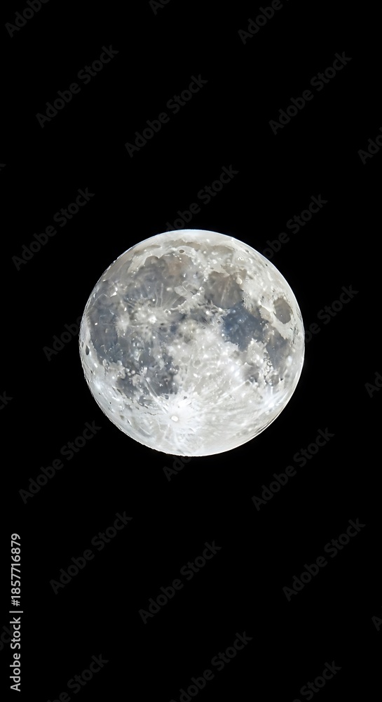 Fototapeta premium Full moon illuminates the dark night sky with its textured surface.