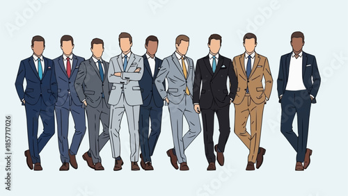 Diverse Men in Stylish Suits - A Fashionable Group Portrait.