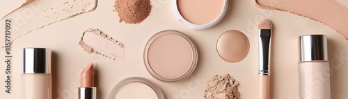 Different concealers and powders are placed neatly, each labeled by undertones. They showcase a variety of shades, ideal for makeup enthusiasts looking for the perfect match