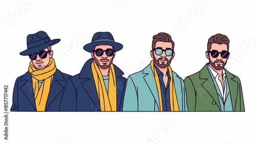 Stylish Men in Coats and Hats - A Fashionable Ensemble.