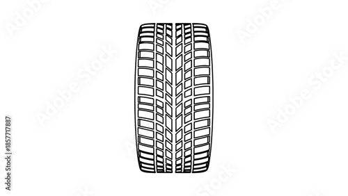 Vector outline of a car tire with detailed tread pattern - minimalist line art icon
