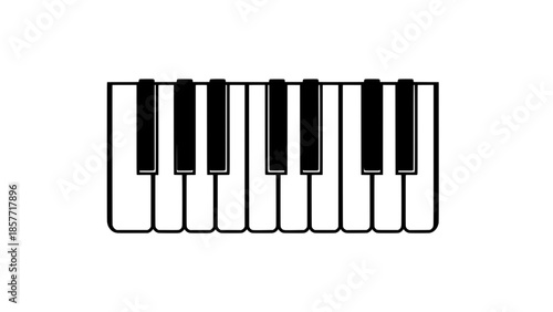 Minimalist outline piano keyboard icon with black and white keys - vector graphic