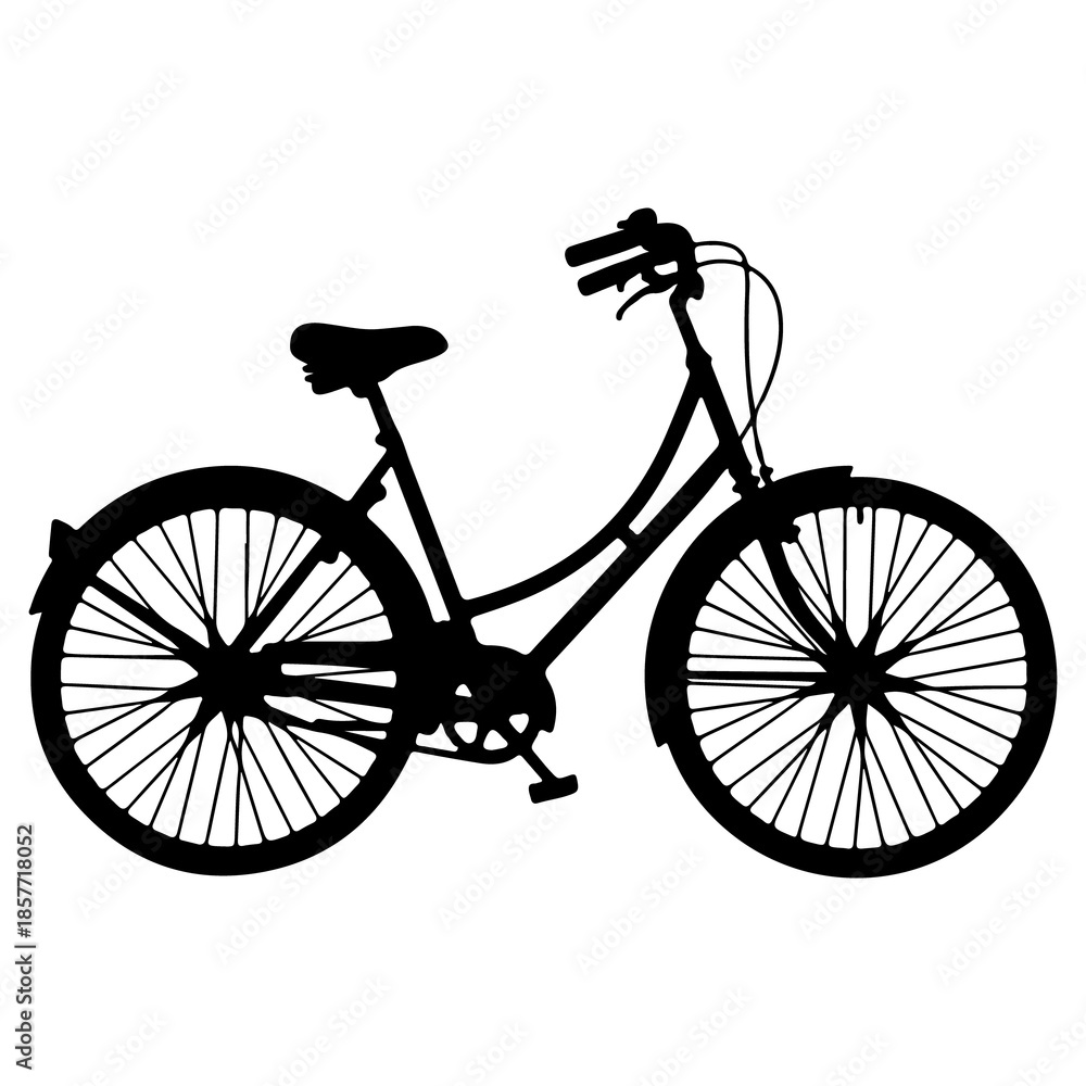 Fototapeta premium Silhouette of a women's cruiser bicycle with fenders on a white background women's bicycle