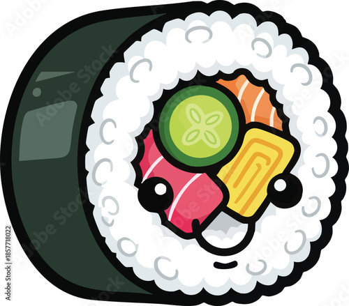 Sushi Roll with Various Fish and Avocado.