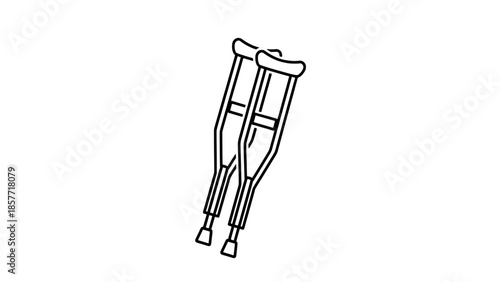 Line art illustration of two crutches - minimalist vector icon in black outline