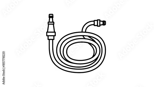 Coiled electrical cable with two connectors - vector line art illustration
