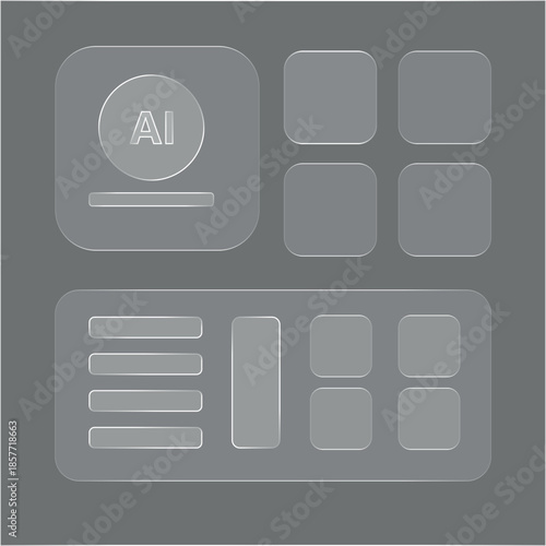 Abstract AI Dashboard Interface Wireframe with Minimal UI Elements