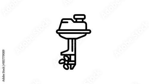 Outline vector icon of an outboard boat motor with propeller (side view)