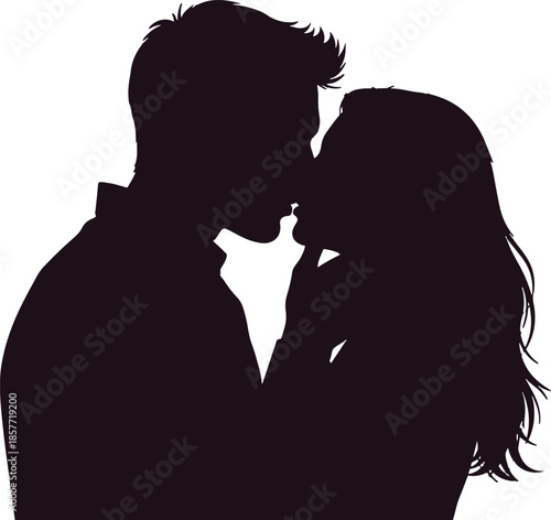 Romantic couple kissing silhouette, gentle kiss pose, love and passion concept Valentine’s Day