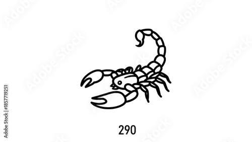 Minimalist line-art vector illustration of a scorpion with curved tail