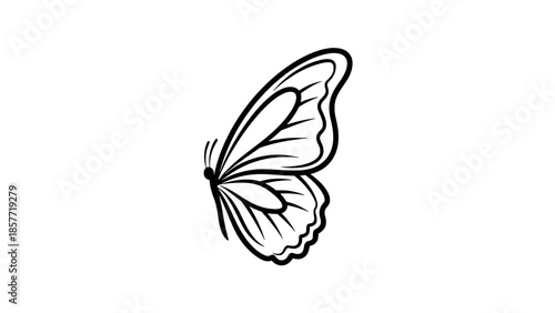 Minimalist butterfly line art illustration (black outline) on white background