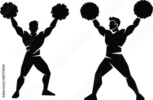 two Male Cheerleader vector silhouette