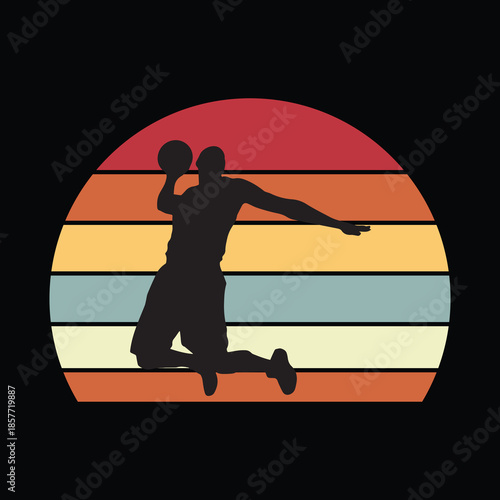 Retro Basketball Player Silhouette Sunset Illustration