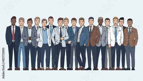 Diverse Group of Businessmen Standing Together in Suits.