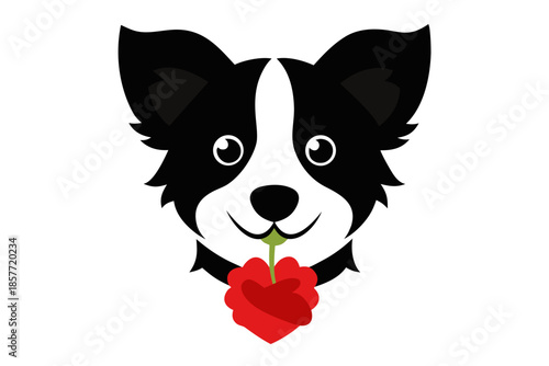 dog with a red rose