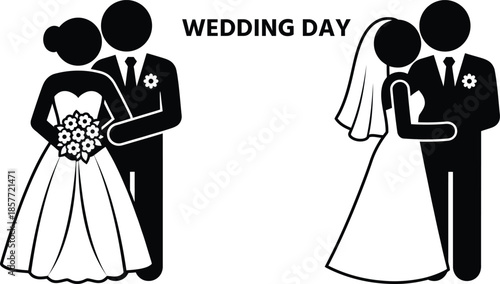 Happy couple embracing on wedding day