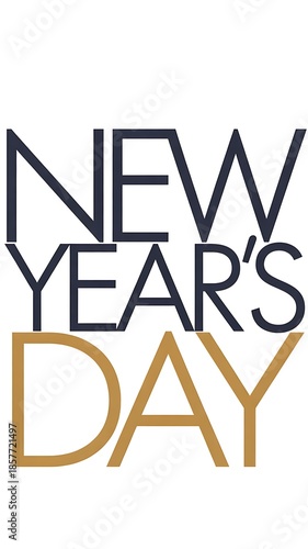 Bold sans-serif typography displaying the words New Year's Day in dark navy blue and gold against a clean white background with a modern minimalist aesthetic celebratory announcements and projects
