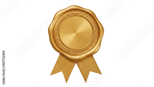 Tableau sur toile Golden wax seal with ribbon isolated PNG on transparent background, vintage stam