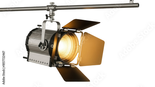Billede på lærred Studio Fresnel spotlight with barn doors isolated PNG, professional lighting equ