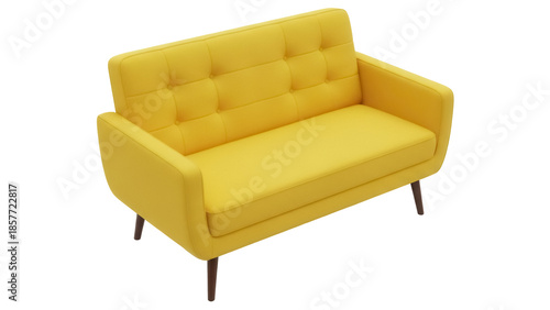 Canvastavla Stylish yellow loveseat isolated PNG, modern two-seater sofa with tufted back on