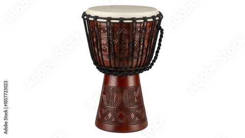 Foto Brown djembe drum isolated PNG on transparent background, traditional African pe