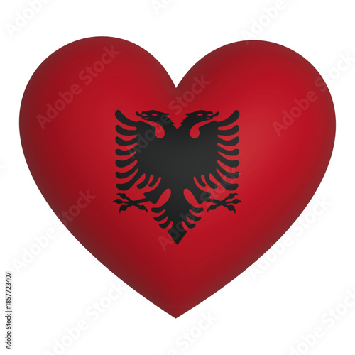 heart 3d button flag of Albania icon vector illustration 