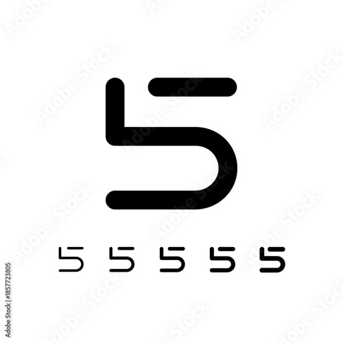 Number 5, digital numeral five, including set of five different cyber rounded numbers, vector illustration 10EPS
