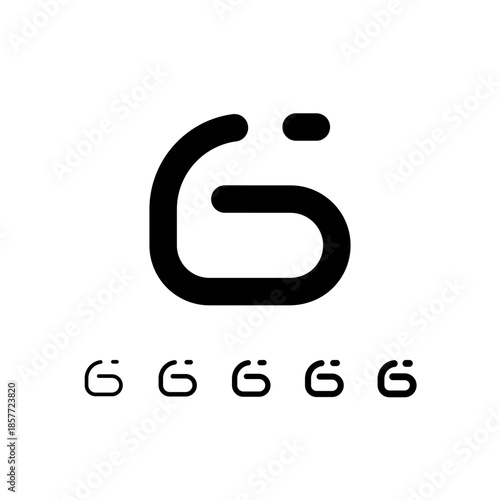 Number 6, digital numeral six, including set of five different cyber rounded numbers, vector illustration 10EPS