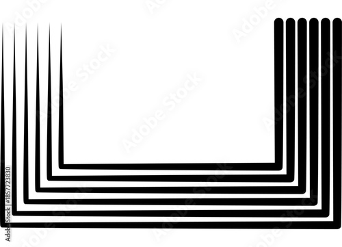 Rectangular frame. Vector pattern of black parallel lines on a white background. Sports design element in retro style. Vector wavy background for covers, advertising, packaging.