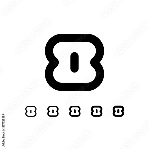 Number 8, digital numeral eight, including set of five different cyber rounded numbers, vector illustration 10EPS