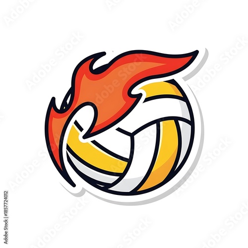 Volleyball with flames signifies powerful and energetic play on the court.