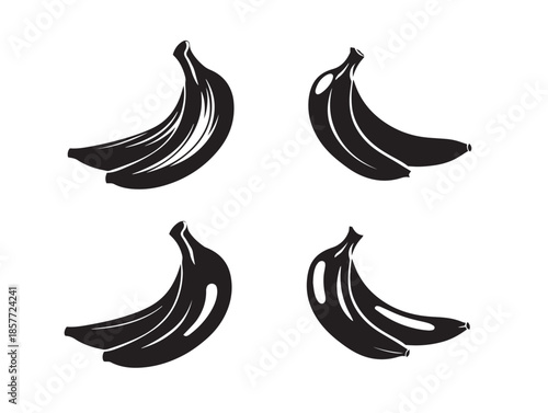 A gorgeous set of four detailed black banana bunch silhouette icons